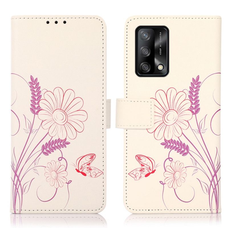 Fodral För Oppo A74 4g Rita Fjärilar Och Blommor