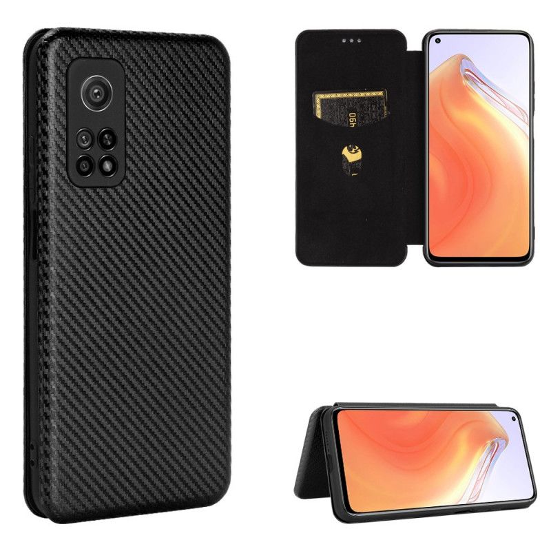 Folio-fodral för Xiaomi Mi 10T / 10T Pro Svart Kolfiber Med Stödring