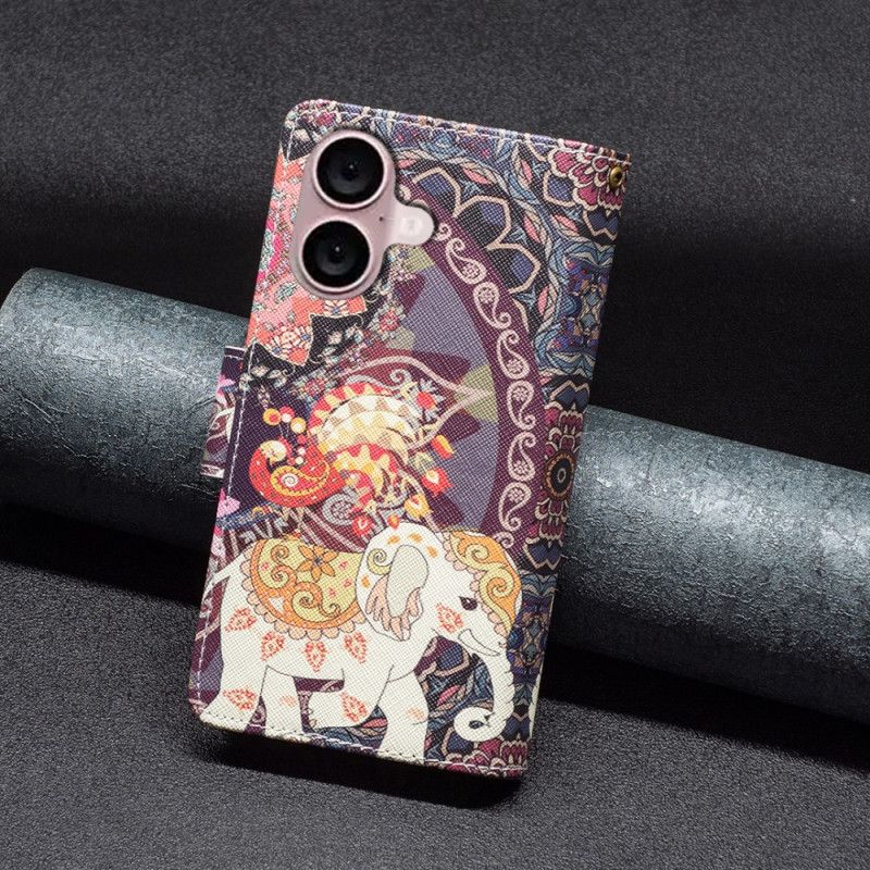 Fodral iPhone 16 Plus Tribal Elephant Wallet Med Rem