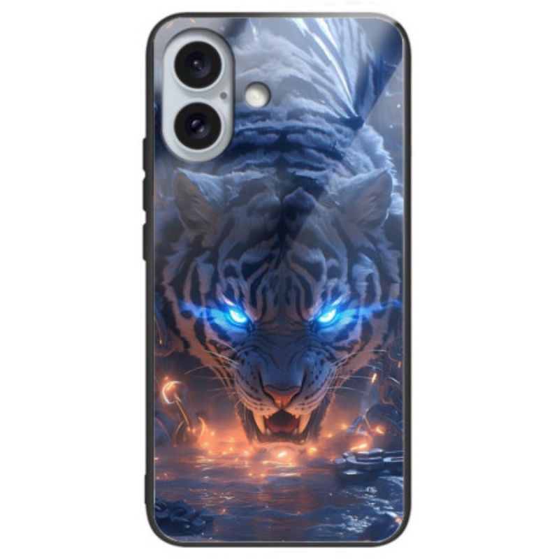 Skal För iPhone 16 Plus Tigertryckt Härdat Glas