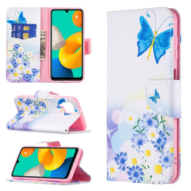 Fodral Samsung Galaxy M32 Målade Fjärilar Och Blommor