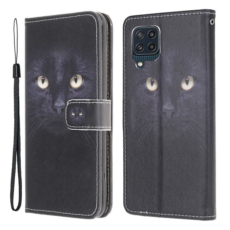 Läderfodral Samsung Galaxy M32 Telefonfodral Black Strappy Cat Eyes