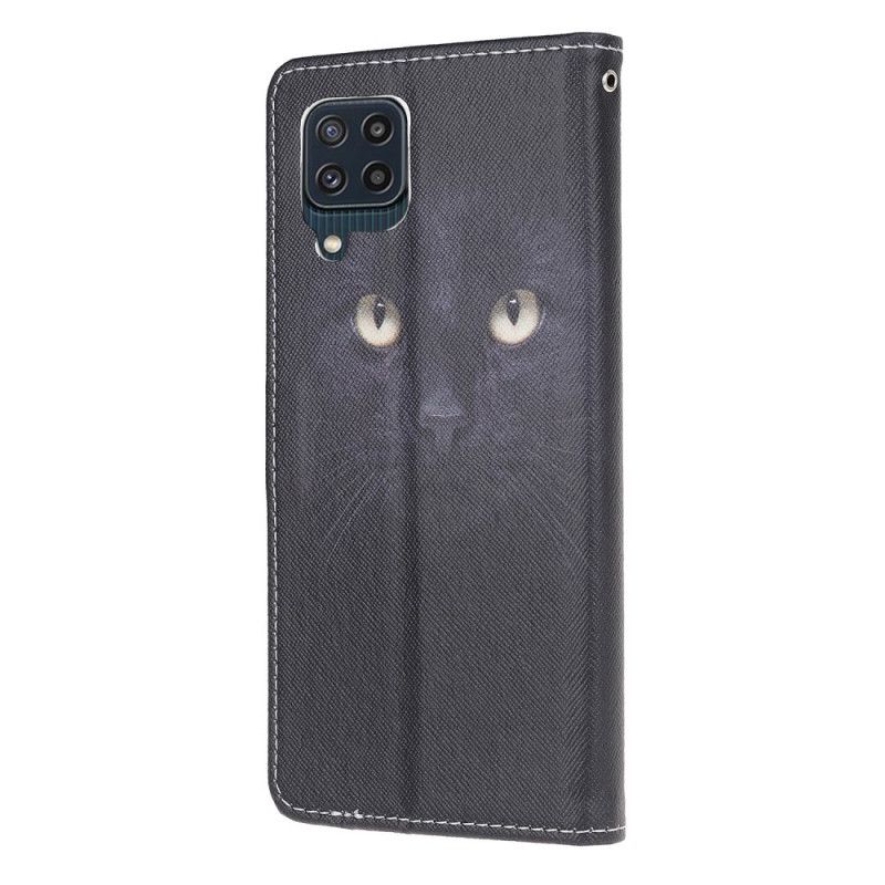 Läderfodral Samsung Galaxy M32 Telefonfodral Black Strappy Cat Eyes