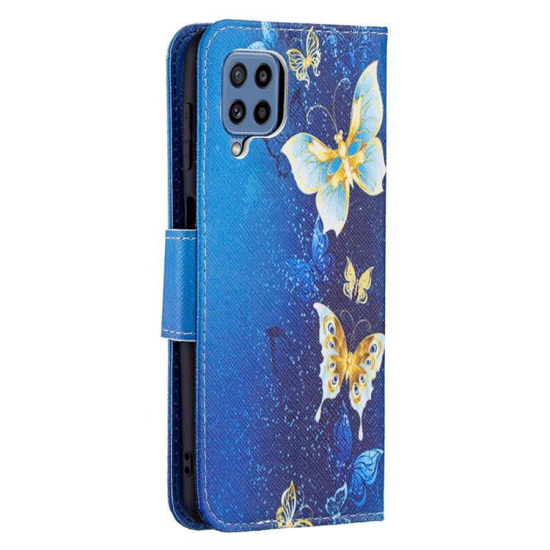 Läderfodral Samsung Galaxy M32 Telefonfodral Gyllene Fjärilar