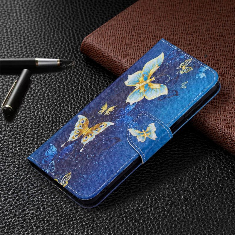 Läderfodral Samsung Galaxy M32 Telefonfodral Gyllene Fjärilar