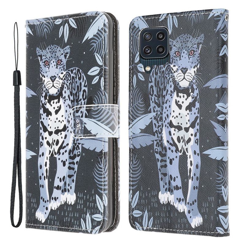 Läderskal Fodral Samsung Galaxy M32 Leopard Strappy