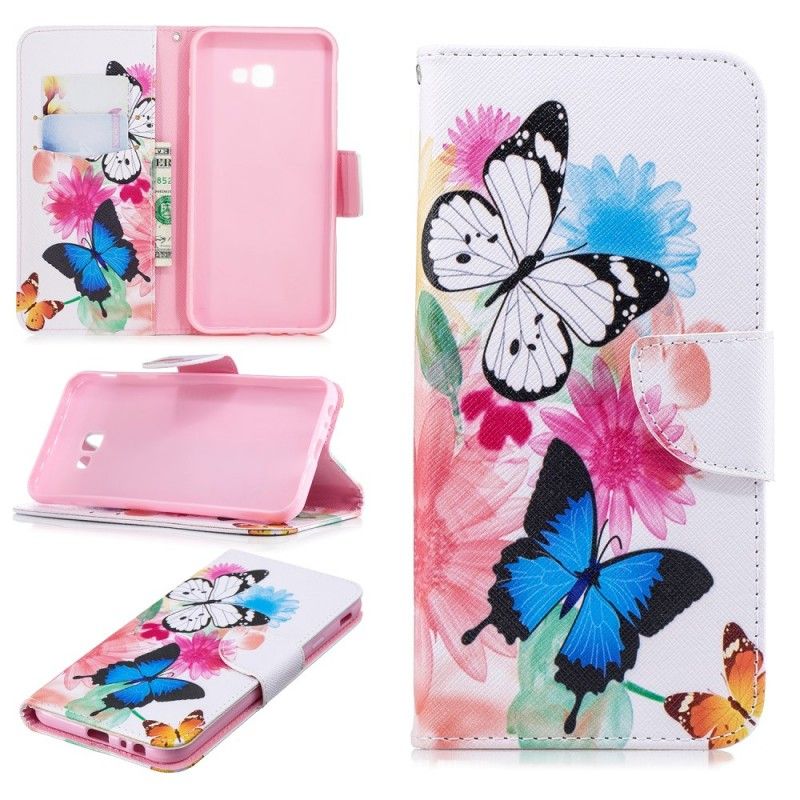Fodral för Samsung Galaxy J4 Plus Magenta Målade Fjärilar Och Blommor