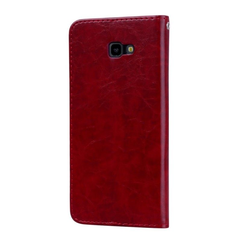 Läderfodral Samsung Galaxy J4 Plus Röd Mobilskal Glänsande Hattprins I Lädereffekt