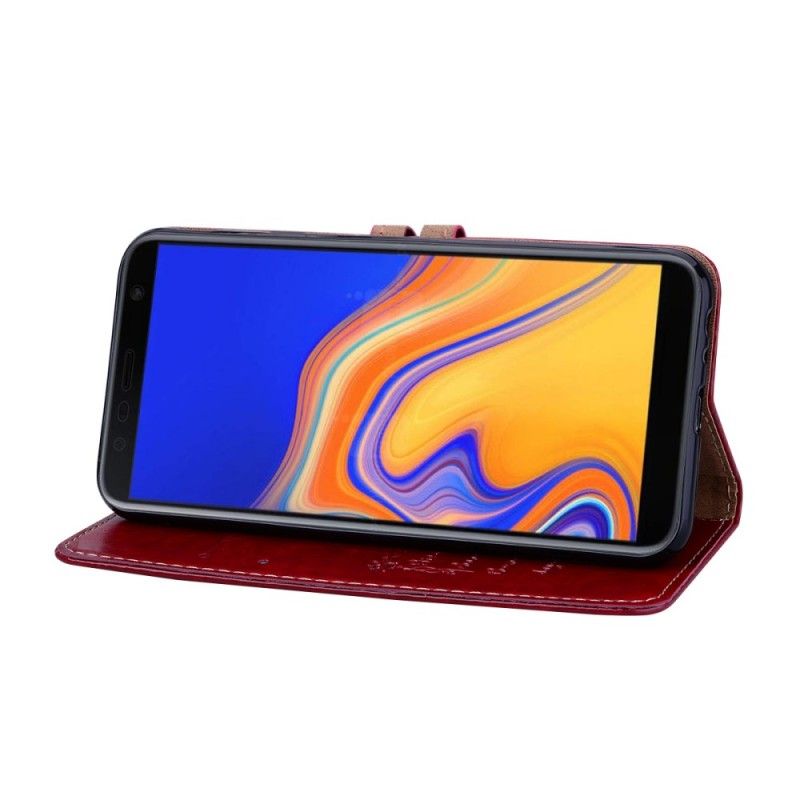 Läderfodral Samsung Galaxy J4 Plus Röd Mobilskal Glänsande Hattprins I Lädereffekt