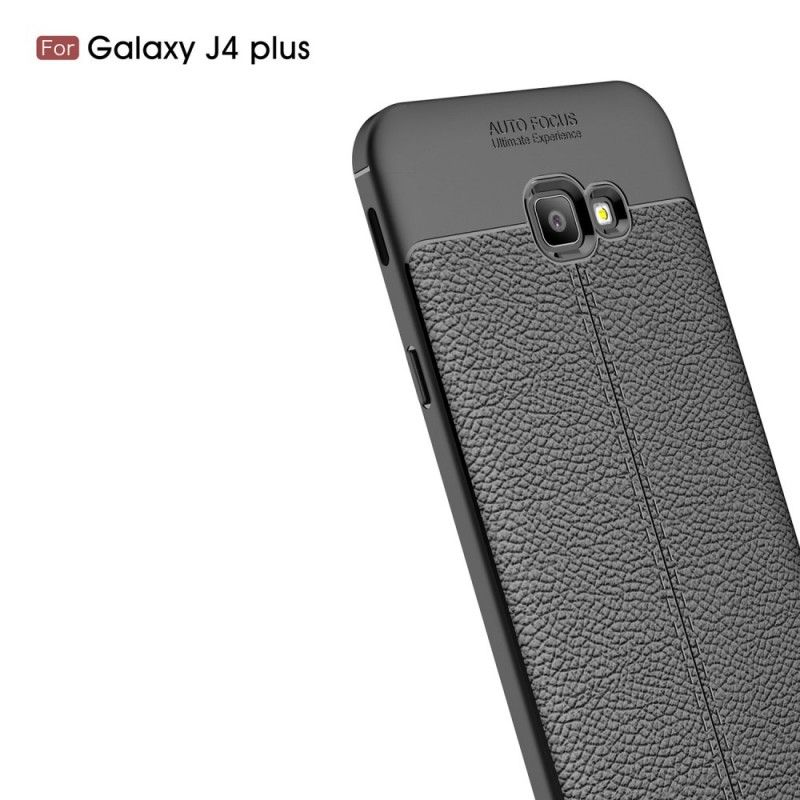 Skal för Samsung Galaxy J4 Plus Svart Dubbelt Linjé Lädereffekt