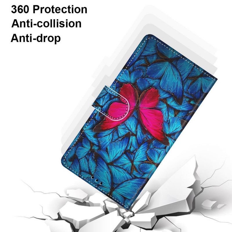 Fodral för Samsung Galaxy S21 Plus 5G Röd Fjäril På Blå Bakgrund