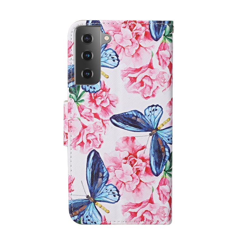 Fodral för Samsung Galaxy S21 Plus 5G Svart Blommiga Fjärilar