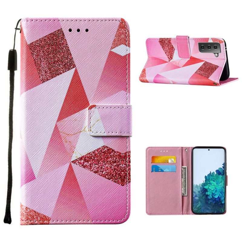 Fodral Samsung Galaxy S21 Plus 5G Magenta Trianglar Och Glitter