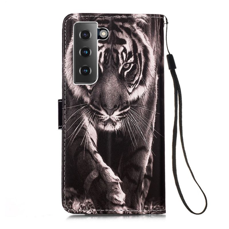 Läderfodral Samsung Galaxy S21 Plus 5G Mobilskal Natt Tiger