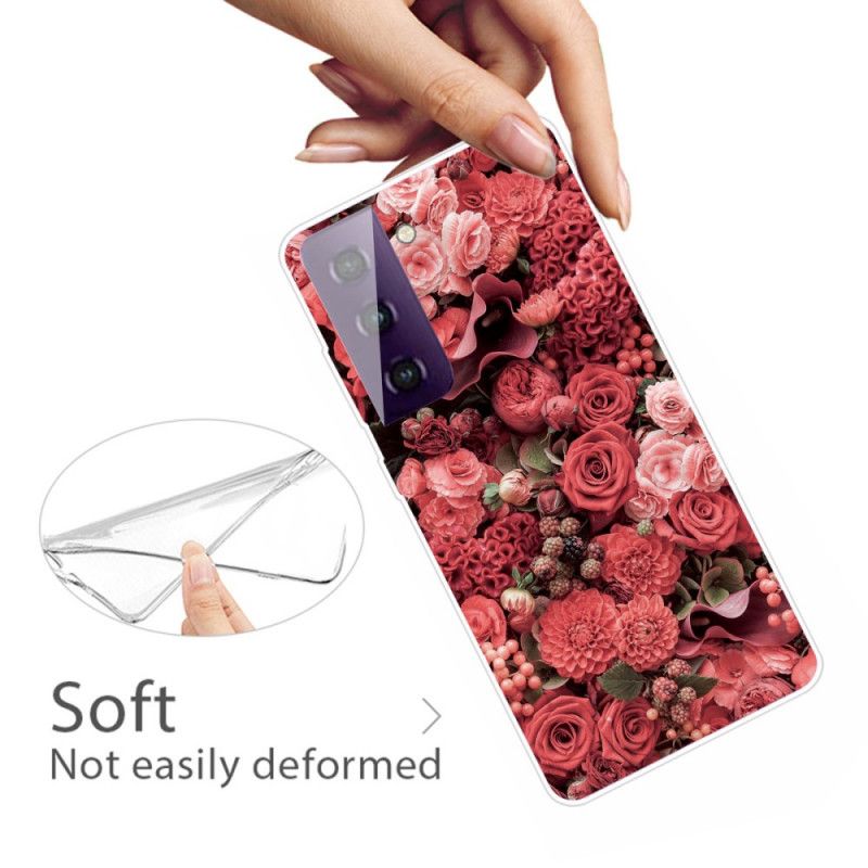 Skal för Samsung Galaxy S21 Plus 5G Röd Intensiva Blommor