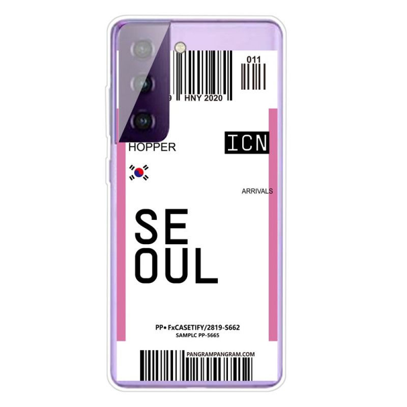 Skal Samsung Galaxy S21 Plus 5G Magenta Boardingkort Till Seoul