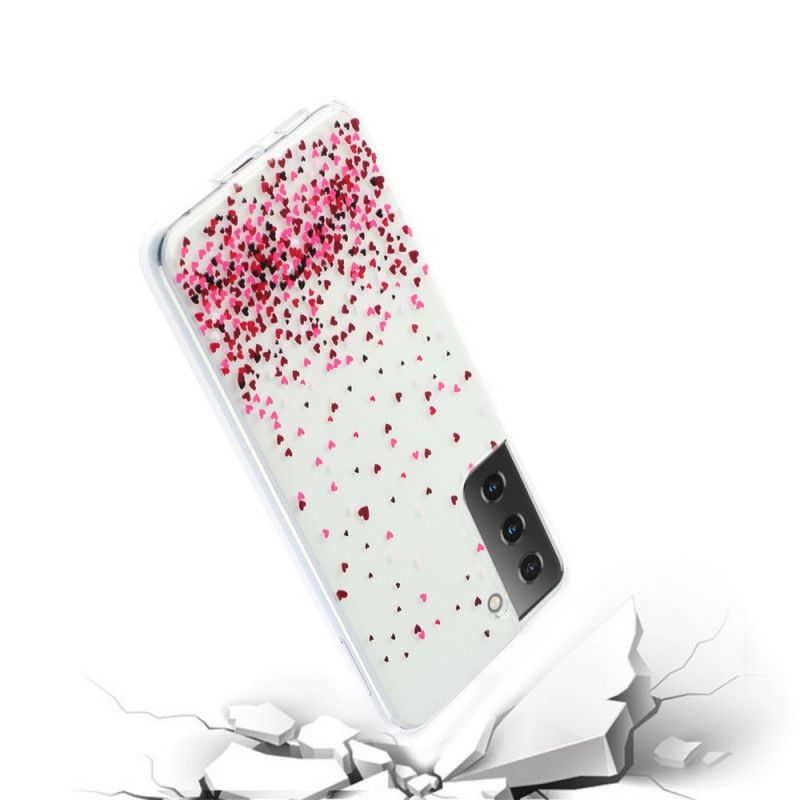 Skal Samsung Galaxy S21 Plus 5G Transparenta Flera Röda Hjärtan