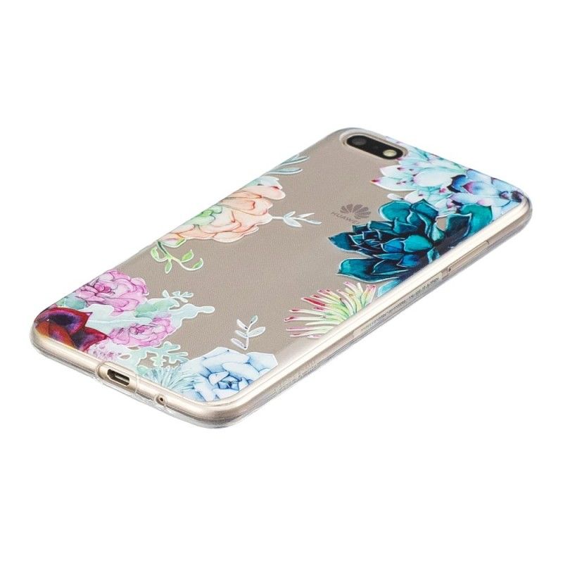 Skal Huawei Y5 2018 Genomskinliga Akvarellblommor