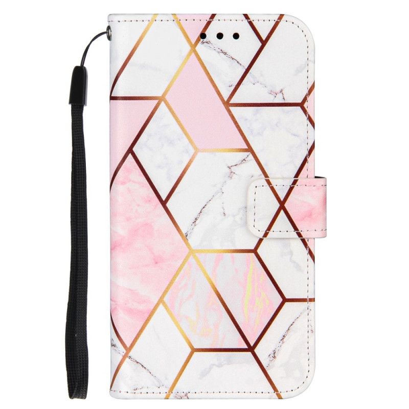 Fodral OnePlus 9 Rosa Geometrisk Marmor Med Rem