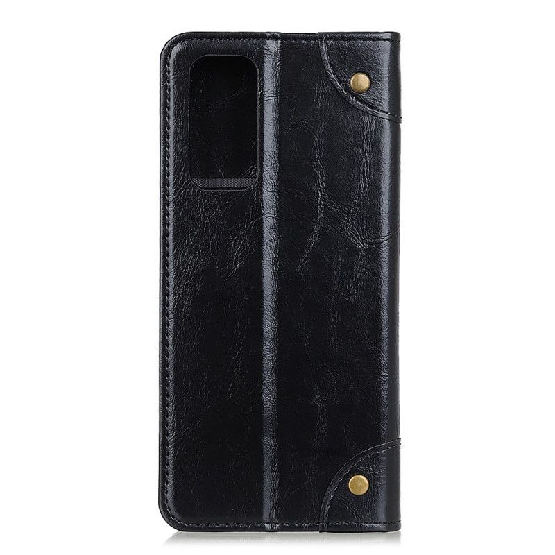 Folio-fodral OnePlus 9 Svart Mobilskal Vintage Nitar I Läderstil