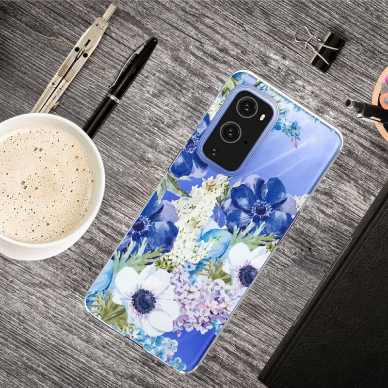 Skal för OnePlus 9 Akvarellblå Blommor