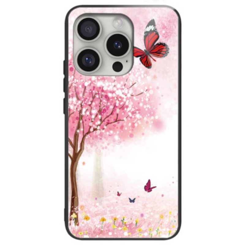 Skal iPhone 16 Pro Telefonfodral Cherry Blossom Tempered Glass