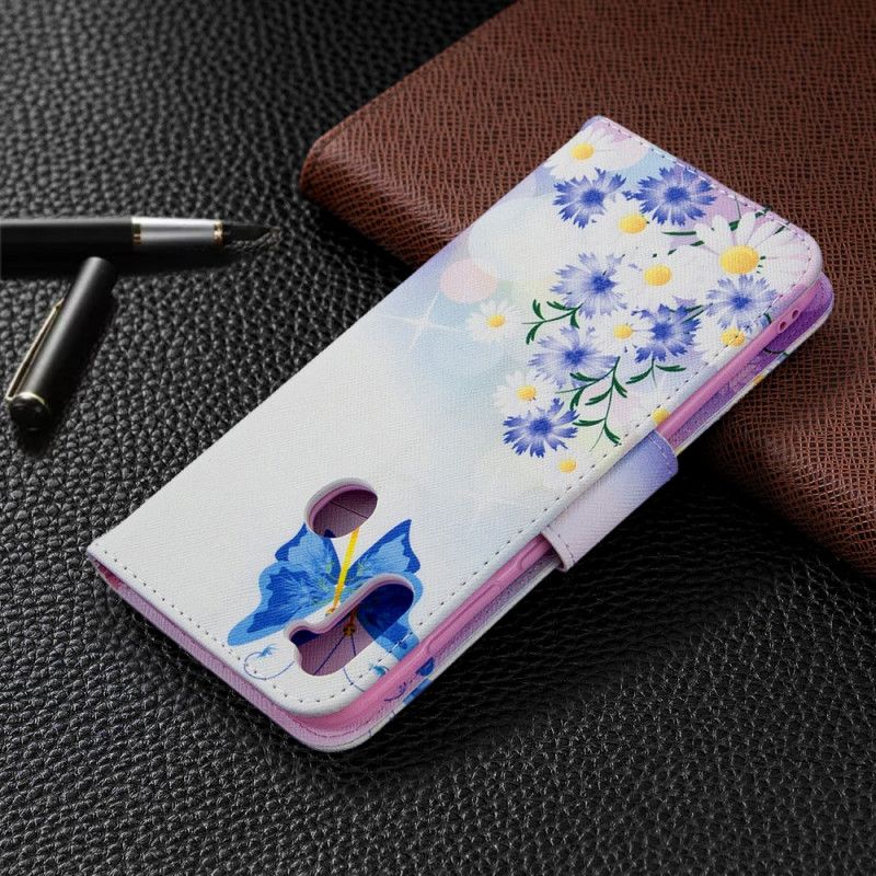 Läderfodral Samsung Galaxy M11 Magenta Mobilskal Målade Fjärilar Och Blommor