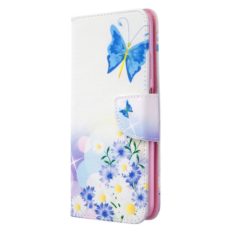 Fodral för Huawei P40 Lite Magenta Målade Fjärilar Och Blommor