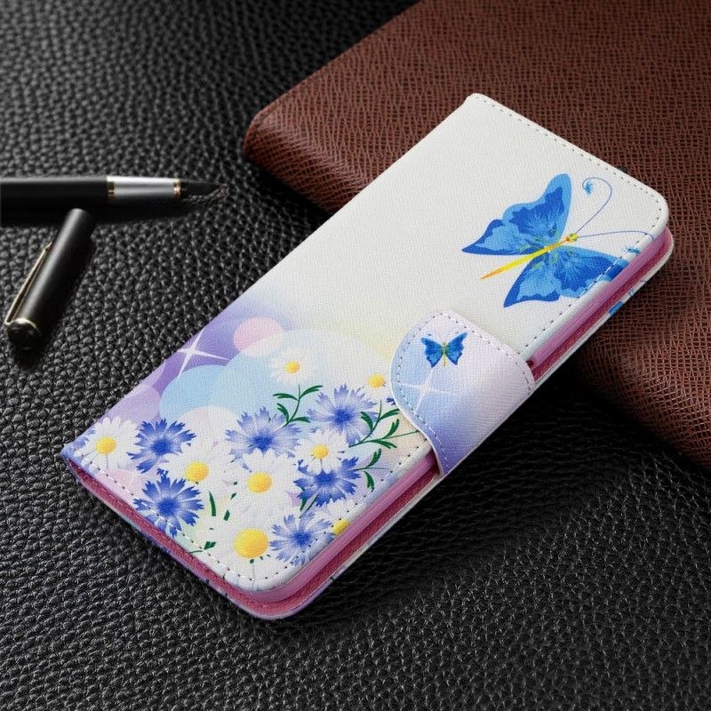 Fodral för Huawei P40 Lite Magenta Målade Fjärilar Och Blommor