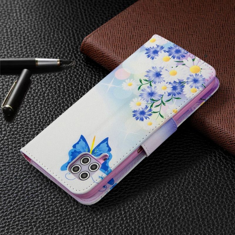 Fodral för Huawei P40 Lite Magenta Målade Fjärilar Och Blommor