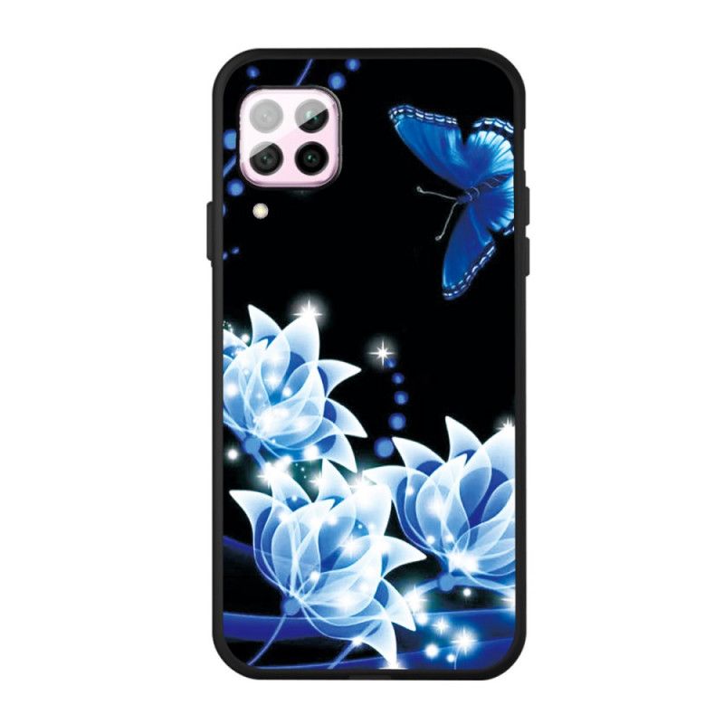 Skal för Huawei P40 Lite Fjäril Och Blå Blommor