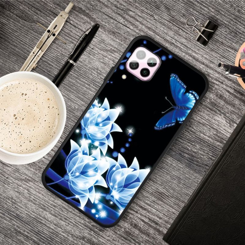 Skal för Huawei P40 Lite Fjäril Och Blå Blommor