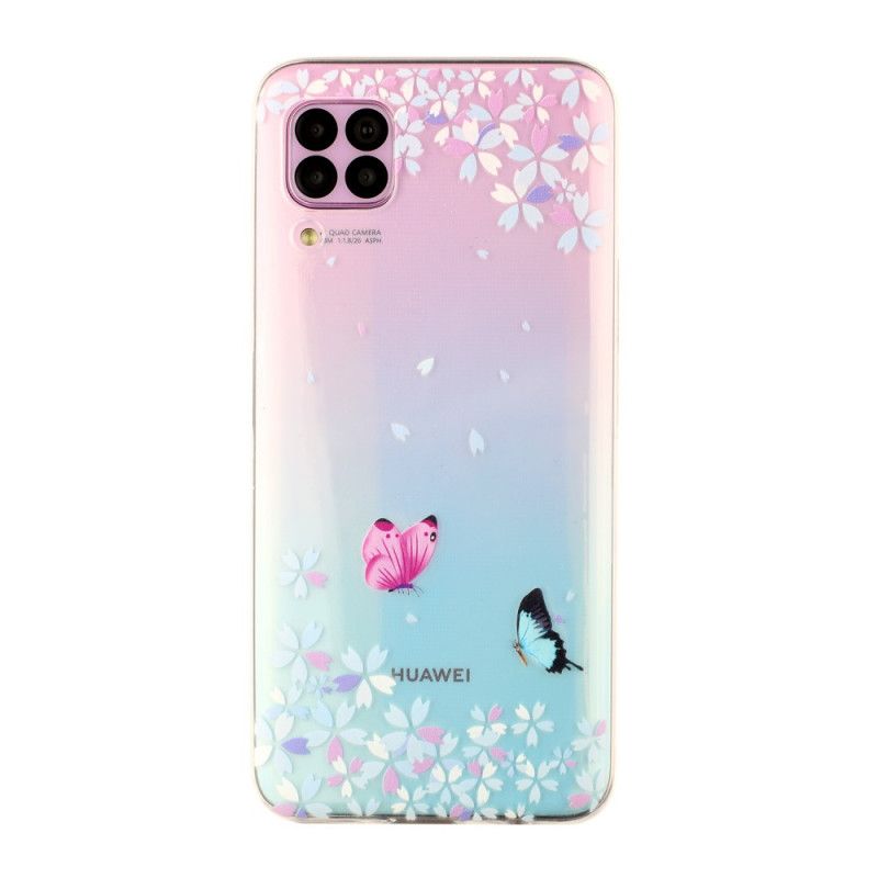 Skal Huawei P40 Lite Mobilskal Genomskinliga Fjärilar Och Blommor