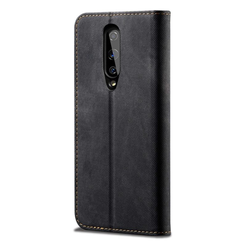 Folio-fodral OnePlus 8 Svart Jeans I Imiterat Läderstruktur