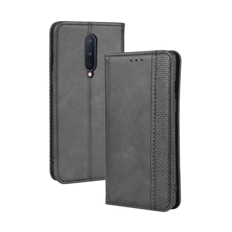 Folio-fodral OnePlus 8 Svart Stiliserad Vintage Lädereffekt