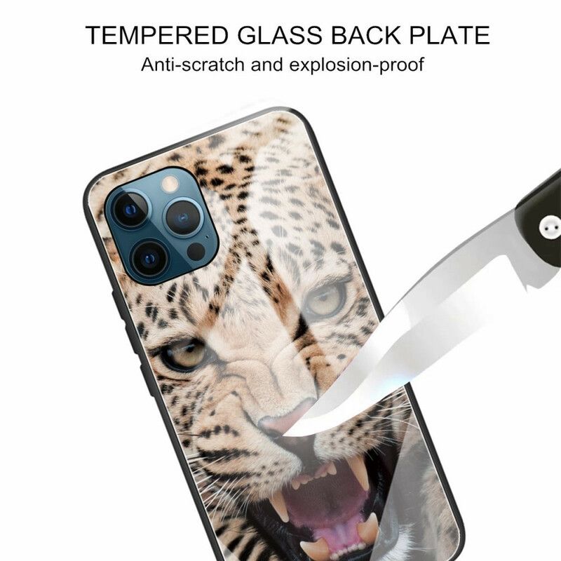 Skal iPhone 13 Pro Telefonfodral Leopard Härdat Glas