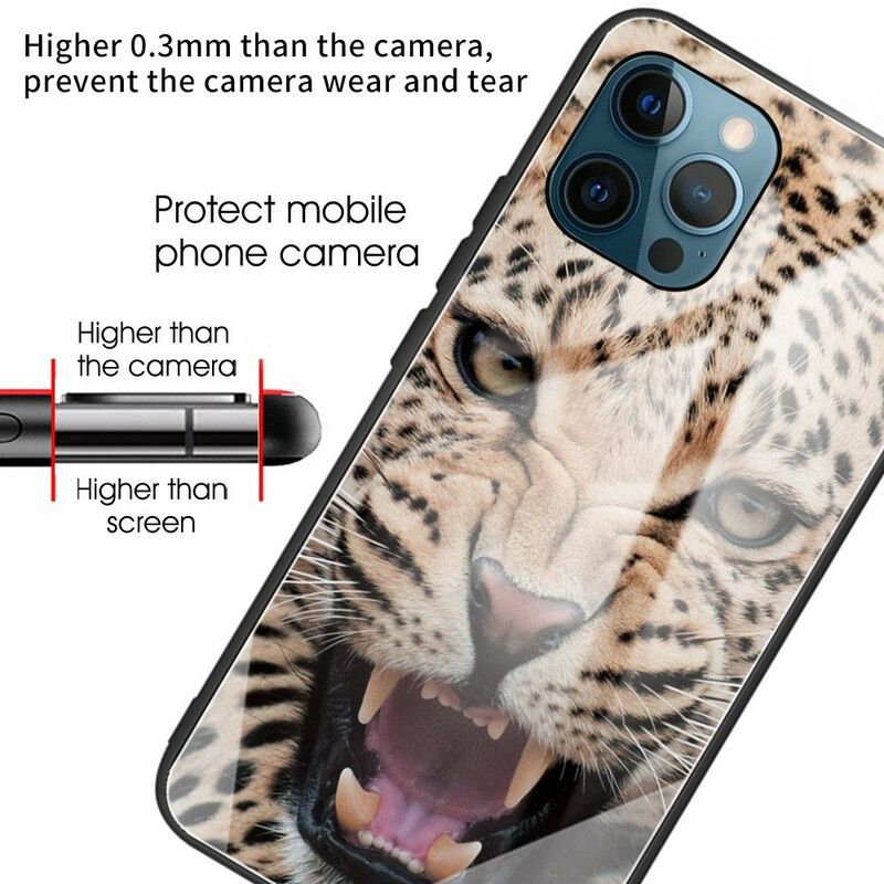 Skal iPhone 13 Pro Telefonfodral Leopard Härdat Glas