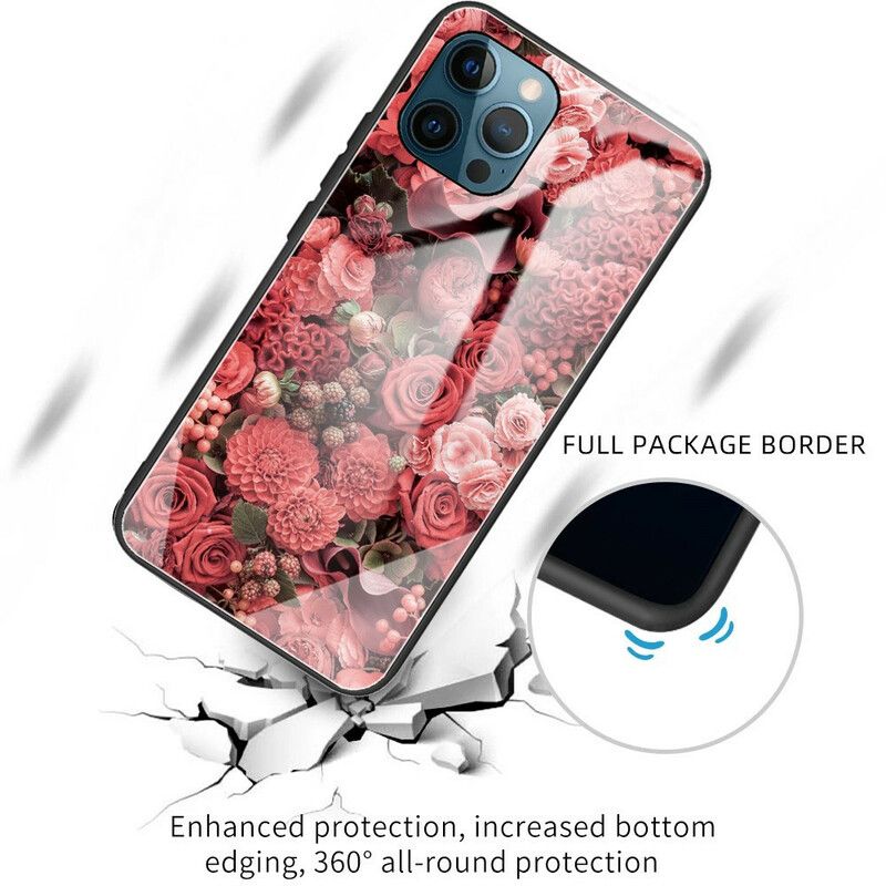 Skal iPhone 13 Pro Telefonfodral Rosa Blommor I Härdat Glas