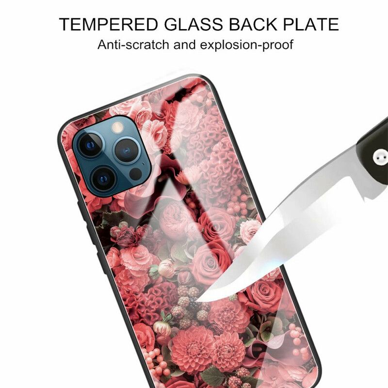 Skal iPhone 13 Pro Telefonfodral Rosa Blommor I Härdat Glas