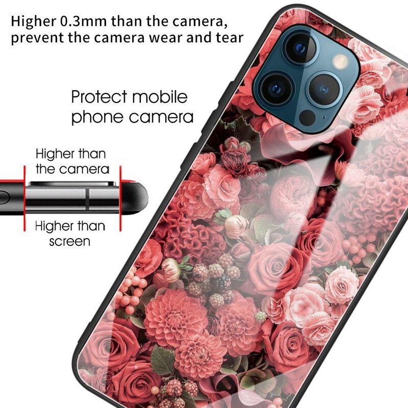 Skal iPhone 13 Pro Telefonfodral Rosa Blommor I Härdat Glas