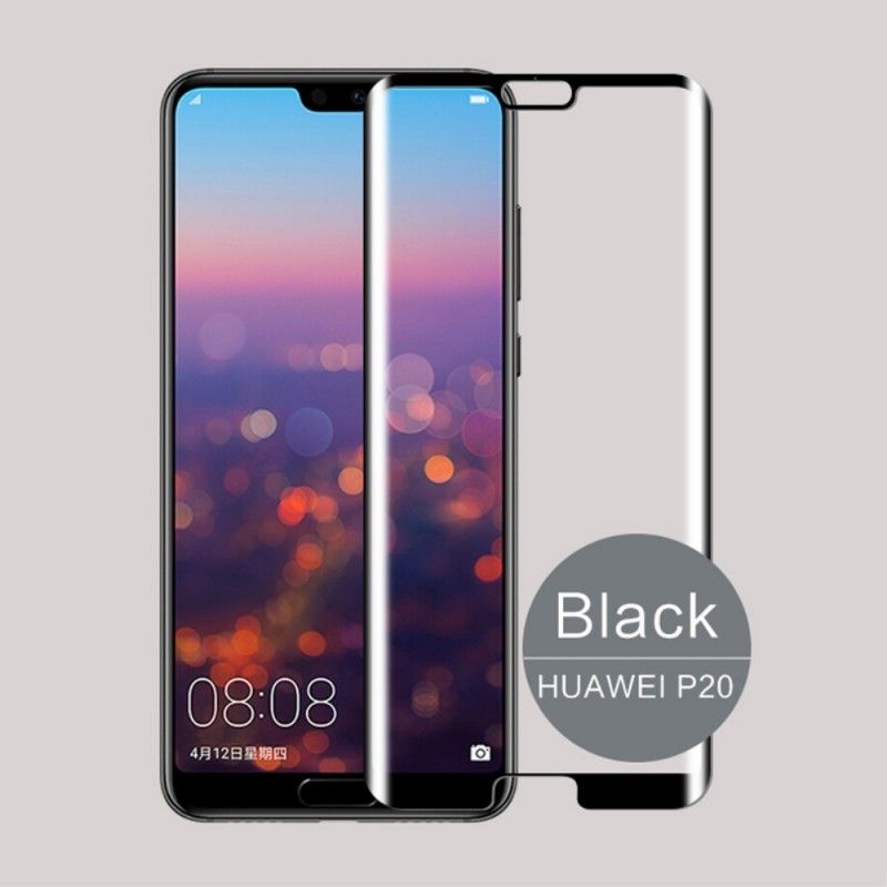 Krökt Härdat Glasskydd Huawei P20 Svart Mofi