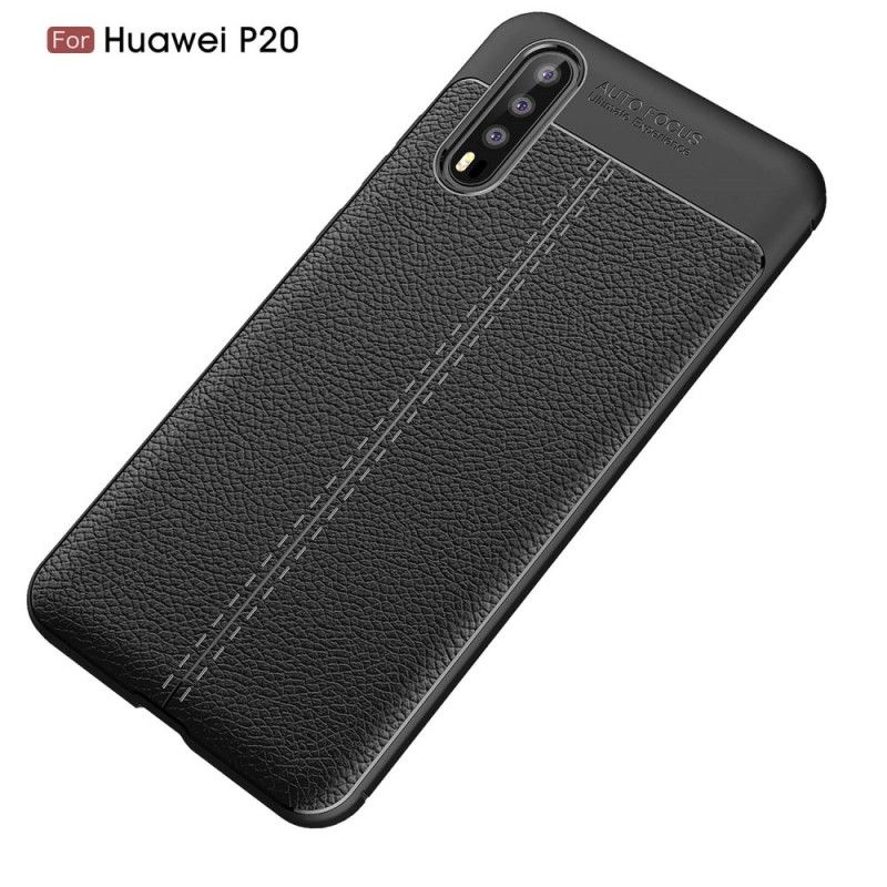 Skal för Huawei P20 Svart Dubbel Linje Lychee Läder Effekt