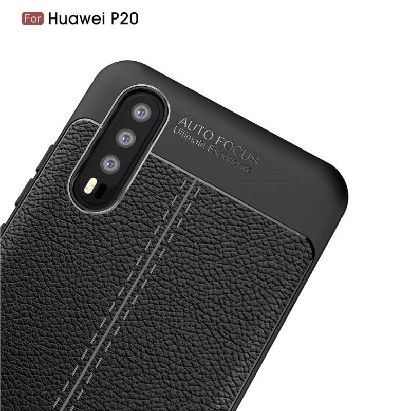 Skal för Huawei P20 Svart Dubbel Linje Lychee Läder Effekt