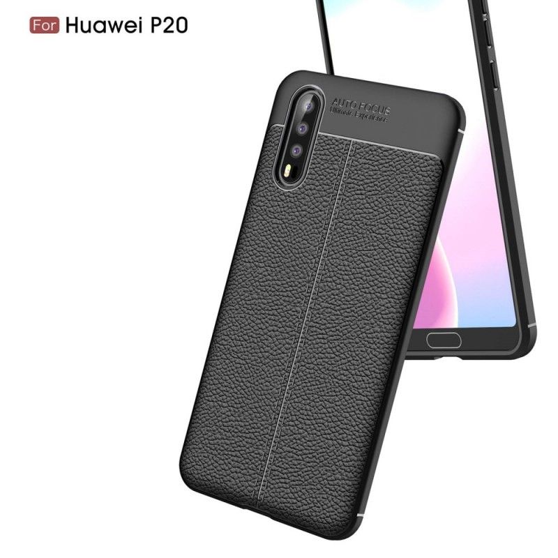 Skal för Huawei P20 Svart Dubbel Linje Lychee Läder Effekt