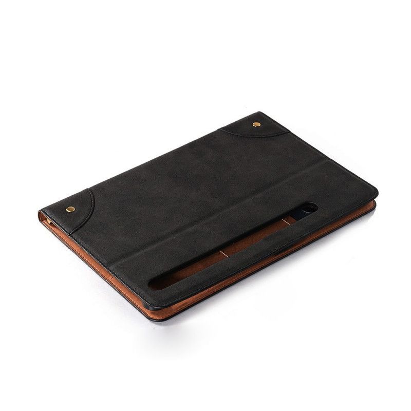 Case Samsung Galaxy Tab S7 Plus Svart Vintage Nitar I Konstläder