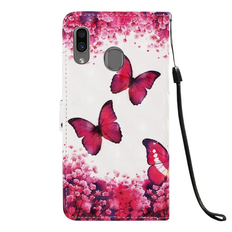 Fodral för Samsung Galaxy A30 Röda Fjärilar