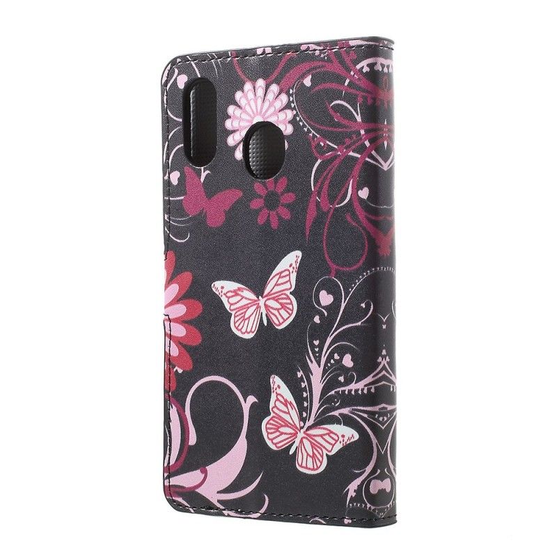 Fodral Samsung Galaxy A30 Ljusblå Fjärilar Och Blommor