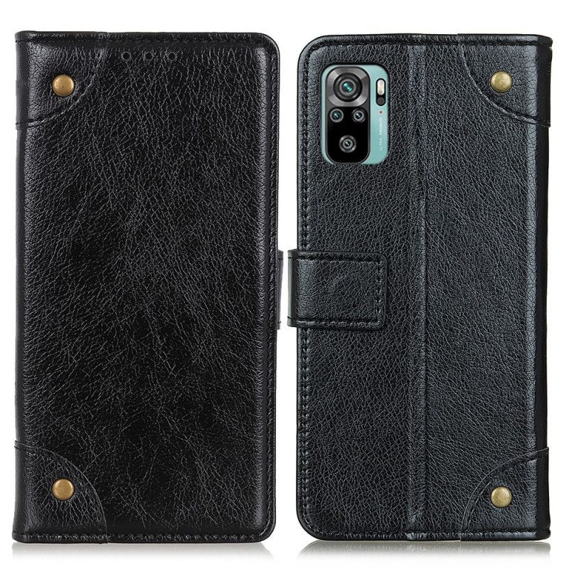 Fodral Xiaomi Redmi Note 10 / Note 10S Svart Vintage Nitar Nappaskinn Stil