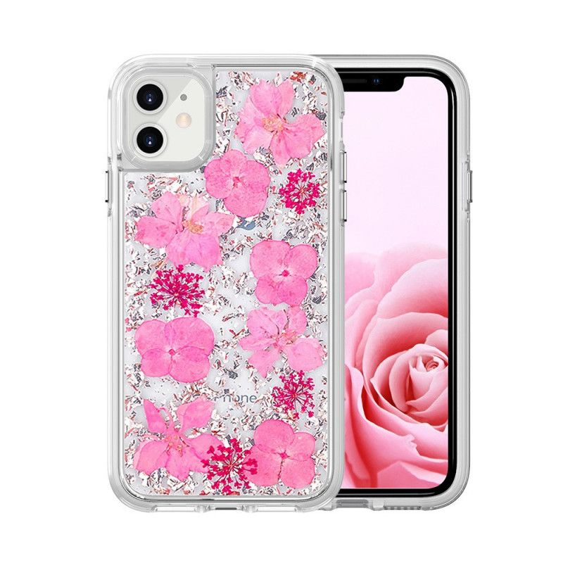 Skal för iPhone 11 Ljuslila Lyx Blommig Glitter