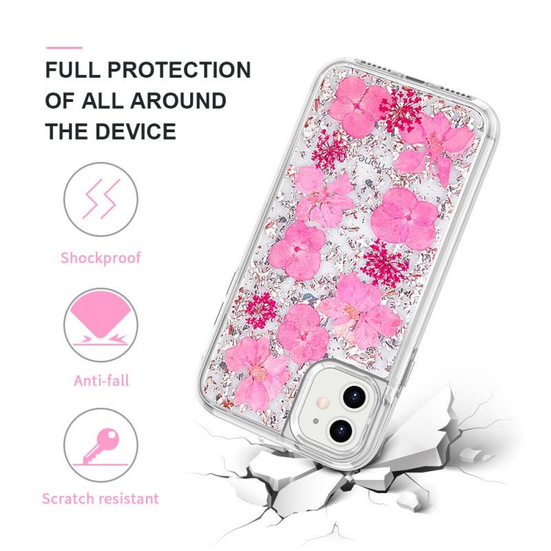 Skal för iPhone 11 Ljuslila Lyx Blommig Glitter